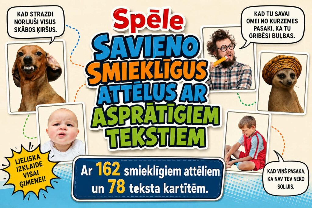 Spēle “Savieno smieklīgus attēlus ar asprātīgiem tekstiem”
