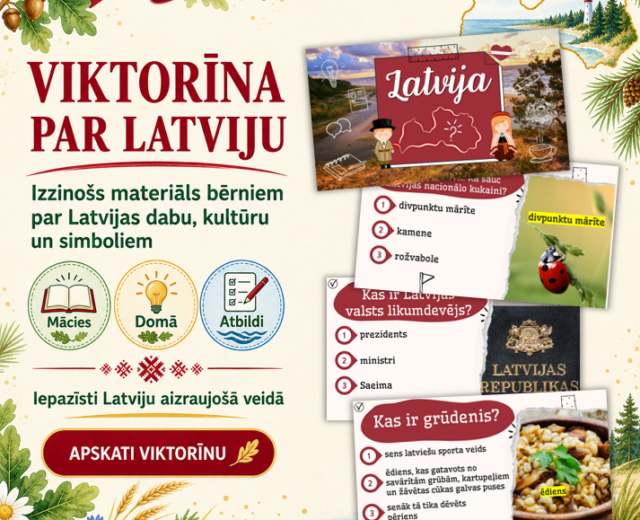 Interaktīva viktorīna “Latvija” — koriģējams PowerPoint materiāls
