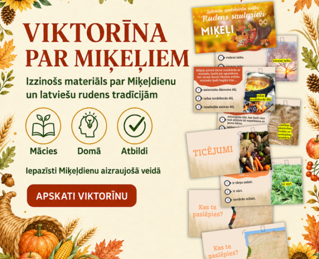 Interaktīva viktorīna “Miķeļdiena” — koriģējams PowerPoint materiāls.
