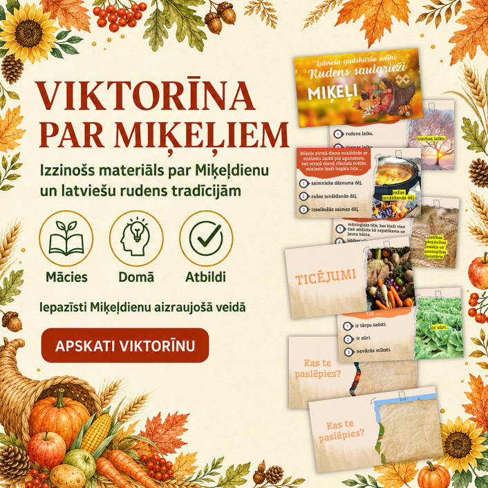 Interaktīva viktorīna “Miķeļdiena” — koriģējams PowerPoint materiāls.