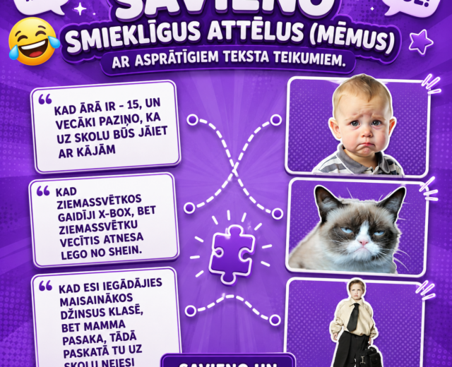 Spēle "Savieno smieklīgus attēlus ar asprātīgiem tekstiem"
