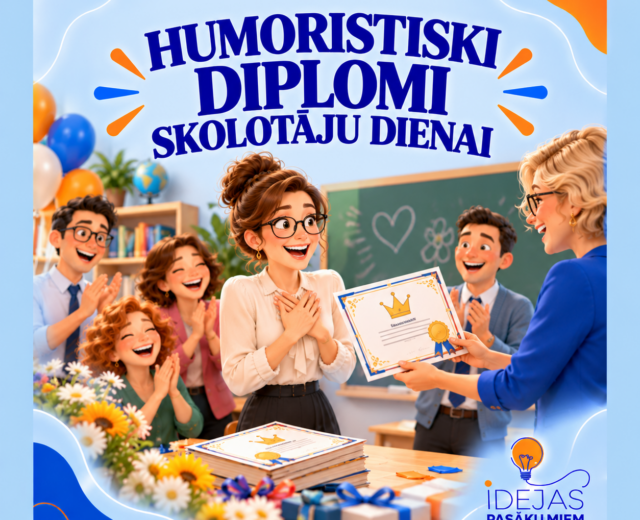 Humoristiski diplomi skolotājiem ar dažādām nominācijām