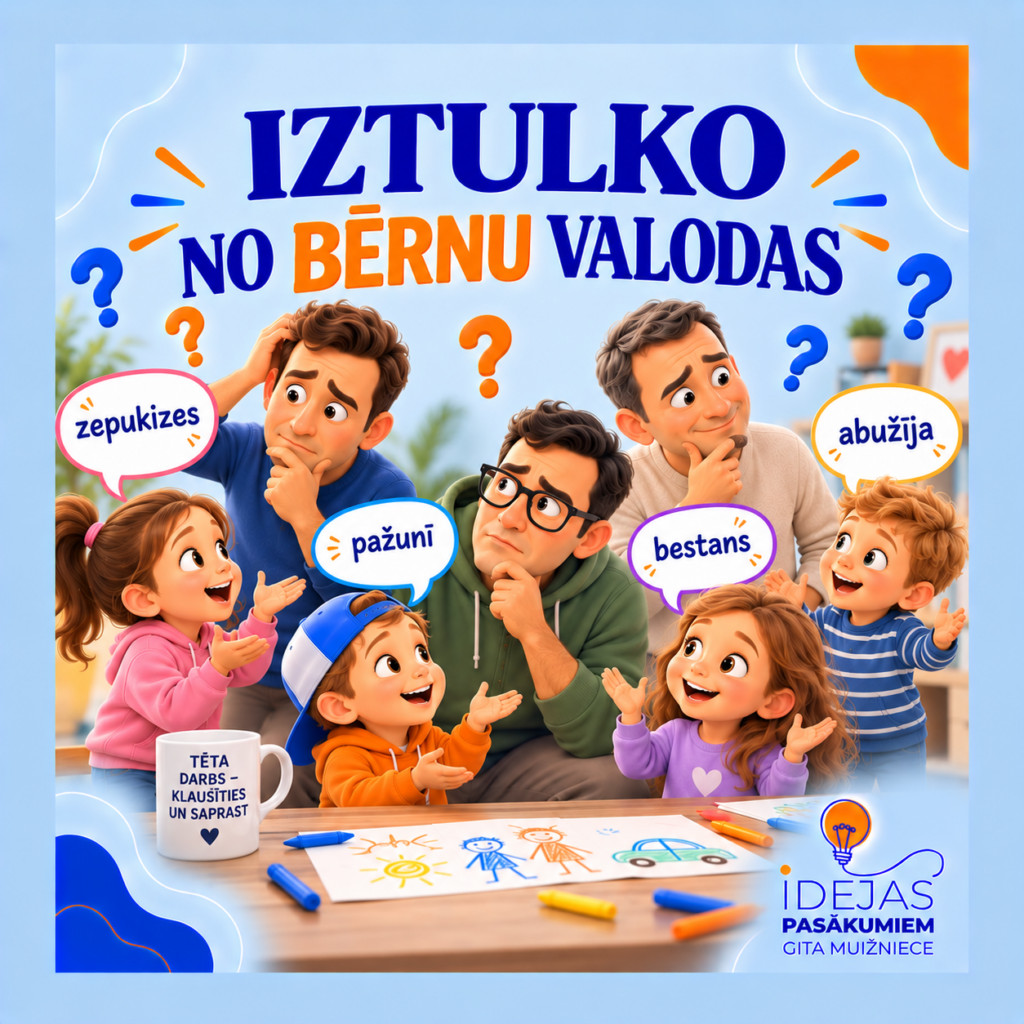 Jautra Tēva dienas minēšanas spēle Iztulko no bērnu valodas