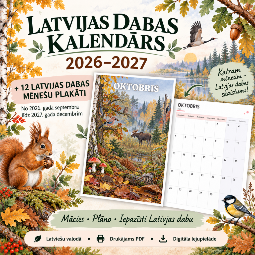 LATVIJAS DABAS KALENDĀRS BĒRNIEM + KALENDĀRA LAPAS 2026–2027