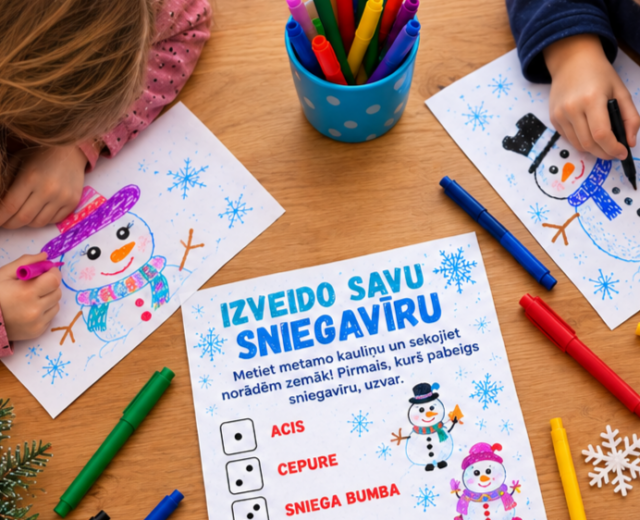 Jautra metamā kauliņa spēle bērniem: izveido savu SNIEGAVĪRU