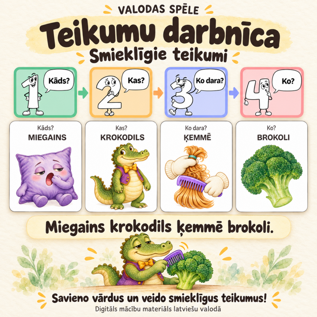 Valodas spēle: Teikumu darbnīca - smieklīgie teikumi